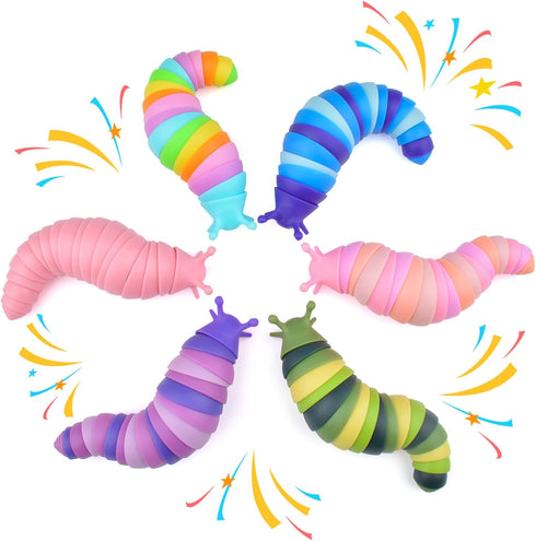 Cevioce Sensory Slug Fidget Toys, Mini Fidget Slug for Adults & Kids, 6Pcs Cute Autism Sensory Toys