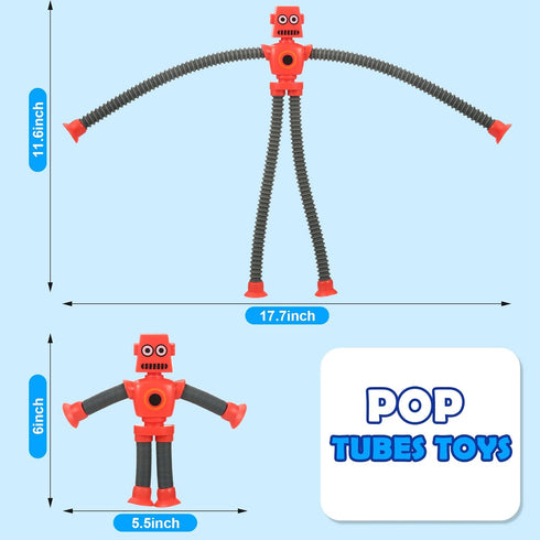 4 Pack Telescopic Robot Suction Cup Toy, Stress Relief Sensory Toys, Pop Tubes for Kids Gifts