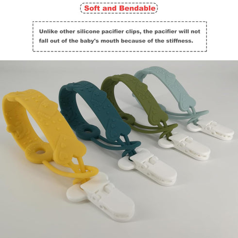 4 Pack (4 Pacifier Clip MOBU Silicone Pacifier Clips Holder for Baby Boy Girl Newborn Essentials One Piece Design