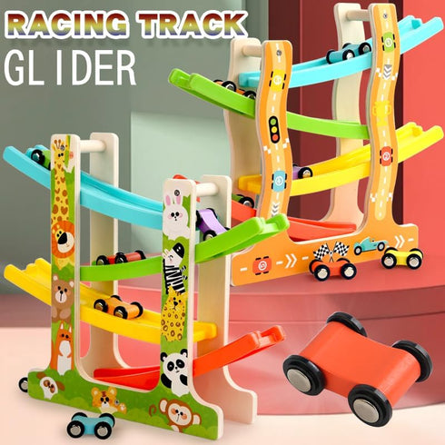 TUYFKDS 1 2 3 4 8 1-3 Wooden Car Ramp Toy for Year Old Boys and Girls Level Toddler Race Track with Mini Cars Garage