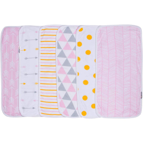 BaeBae Goods 21"x10" 6 Pack Burp Cloths for Baby Girl - Ultra Absorbent Burping Rags - Anti Shrink Unisex Burpy Clothes