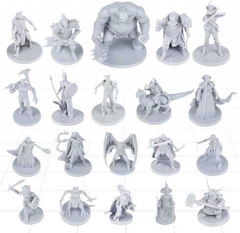 Path Gaming 20-Piece Unpainted Miniatures Set – 28 mm Fantasy Heroes, Monsters & NPCs for Dungeons & Dragons