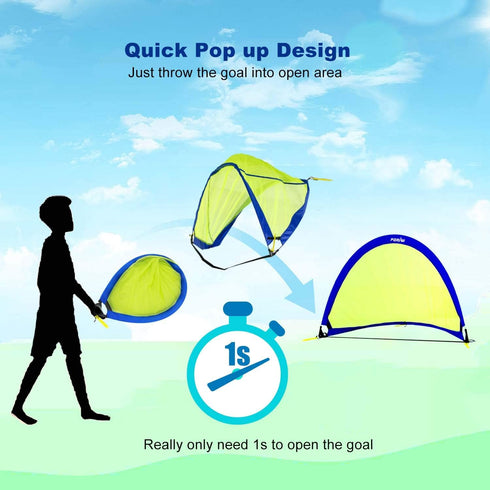 Poray Soccer Goal for Kids, Easy-up Set of Two Portable 4FT Soccer Nets with 8 Field Marker Cones and Extra Stakes