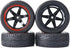 4PCS Black/Red RC Car Rubber Tires and Plastic Wheels Rims for 1/10 Scale On Road Touring Racing Flat Drift Car
