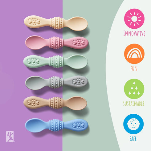 Elk and Friends Silicone Baby Spoons | Travel Case Included | First Stage Infant Toddler Spoon | Baby Led Weaning Stage