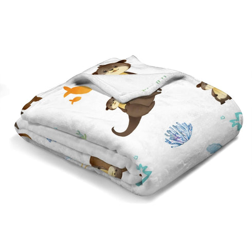 Baby Cute Sea Otter Blanket, Cute Animals Family Soft Swaddle Blanket, Cartoon Sea Animals, Unisex Receiving Blanket,