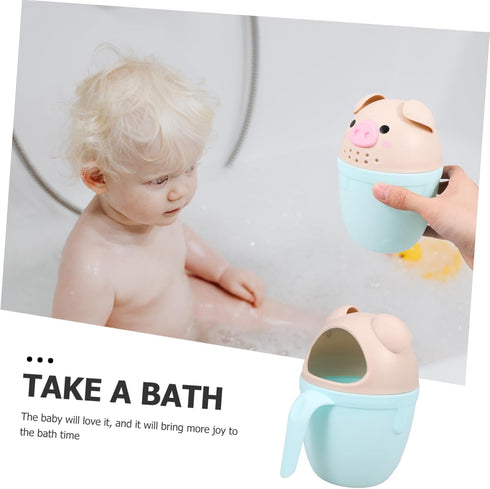 Toddmomy Cute Pig Bath Rinse Cup for Babies Thick Baby Shampoo Cup Handle Cartoon Bathing Spoon for Hair Washing