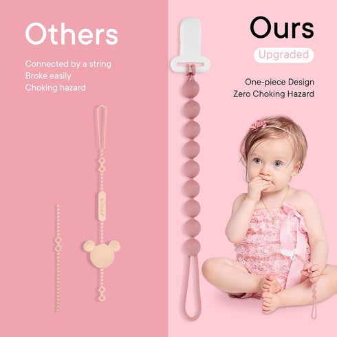 4 Pack MINMUNJIU Pacifier Clips Baby Girl, One Piece Flexible Soft Binky Clips Silicone Pacifier Holder Clip for Girls