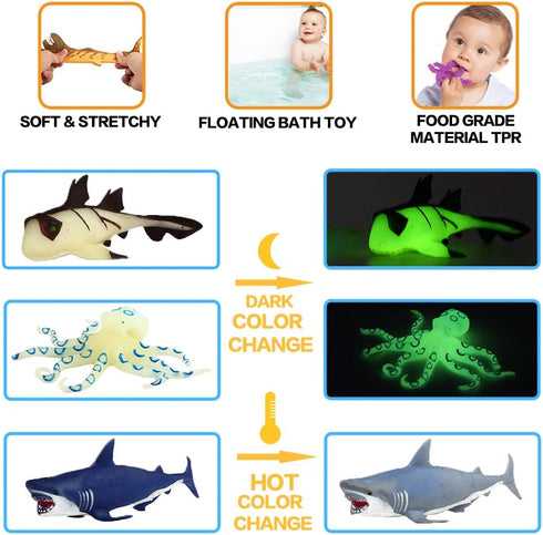 Animal,8 Inch Set(8 Pack Ocean Sea Rubber Bath Toy Random),Super Stretches Material TPR, Some Kinds Can Change Colour