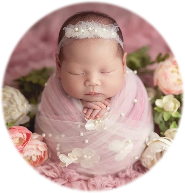 Zeroest Newborn Photo Props Photography Wrap for Babies, Lace-Tulle Wraps Blanket for Photo Shoot Outfits (Cream)
