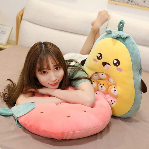 REFAHB Cute Stuffed Avocado Throw Pillow, Removable Fluffy Creative Gifts for Teens, Girls, Kids