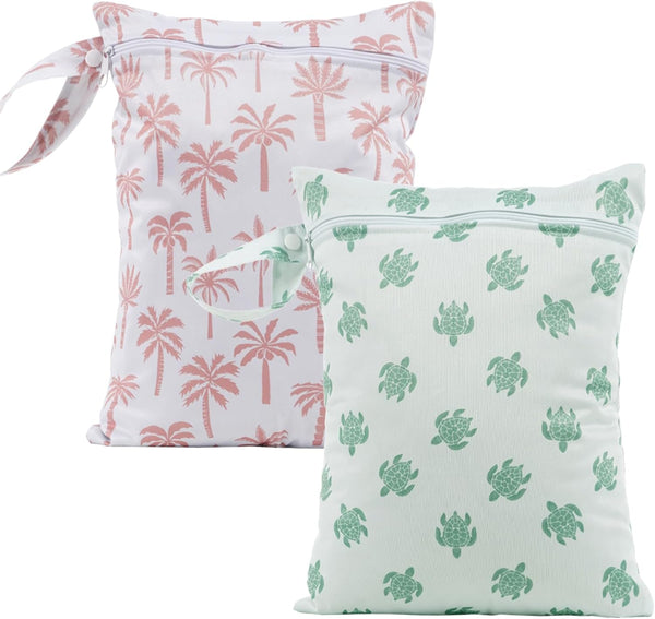 CoolaPeach 2Pcs Baby Wet Dry Bags for Cloth Diaper,Waterproof Reusable Travel Bags, Beach,