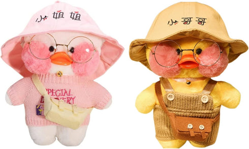 ?2Pack? Duck Stuffed Animals Plush Toy, Removable Clothes, Cute Soft Duck Gifts for Kids (Pink+Brown, White Duck-12)