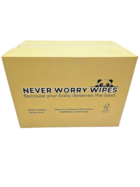 Never Worry Wipes - Dry Baby Wipes- 100% Bamboo- Unbleached-Soft and Absorbent-Strong and Durable-Preservative Free-