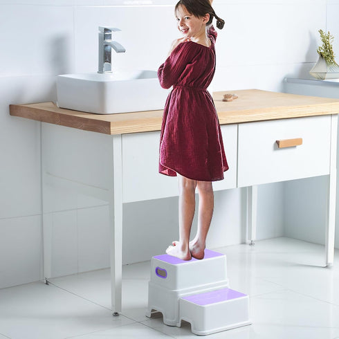Stool,2 Victostar Toddler Step Kids Step Stool for Bathroom Sink,Baby Potty Stool with Anti-Slip Surface and Rubber