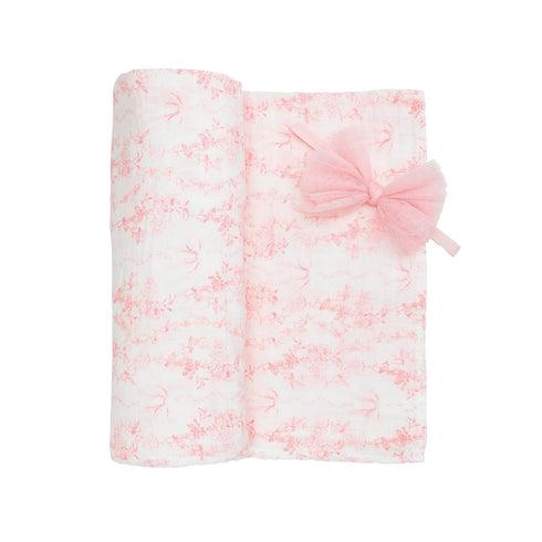 Set Mud Pie Baby Girl Pink Toile Swaddle & Headband