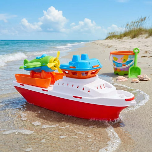 Toyland 17" 24 Floating Tugboat with Seaplane - Durable Water, Pool and Bathtub Toy for Kids Months Plus - Non-Toxic