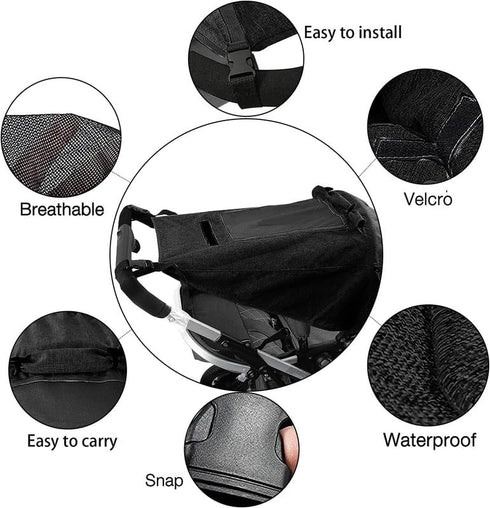 UPF 50+ Stroller Sun Shade, Universal Waterproof Cover with See Through for Baby Stroller Protection