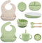 Silicone Baby Feeding Set 6+ Months, Baby Led Weaning Utensils with Suction Bowl, Plate, Spoon, Fork, Snack Cup