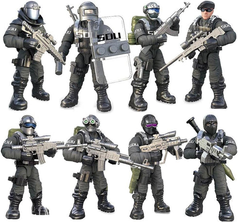 8 PCS Building Block Action Mini-Figures with Military Weapons Accessories, Army City Policeman SWAT Model Toys