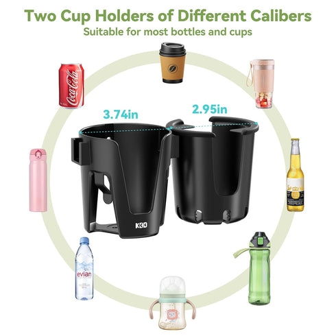 KDD Stroller Cup Holder with Phone Holder, 3-in-1 Removable Bottle Holder, 360 Degrees Rotation Drink Holder for