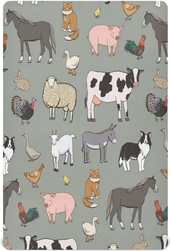 WELLDAY Farm Animals Pattern Crib Sheets, Crib Sheets for Boys Girls, Breathable Soft