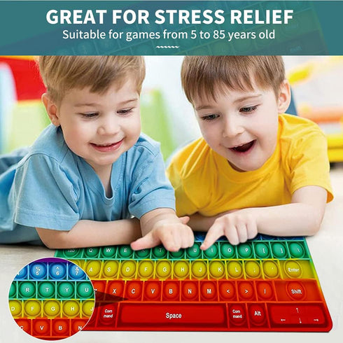 Push Toy Pop Bubble Fidget Sensory Toys, Rainbow Keyboard Shape Silicone Popper Toy for Kids Anxiety Relief