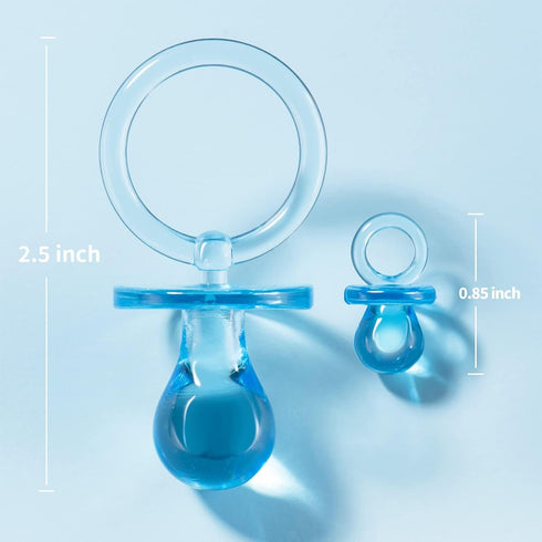 24 30 Baby Shower Pacifiers Necklace for Boy, Mini Acrylic Pacifiers Charm Party Favors Decorations (Blue)