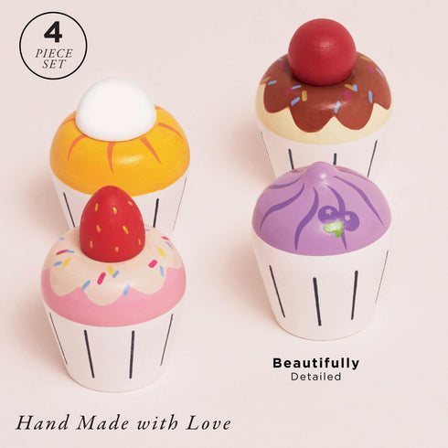 (TV331) Le Toy Van - Adorable Honeybake Petit Four Cupcakes | Childrens Wooden Food Pretend Toy Cakes | Birthday Cake