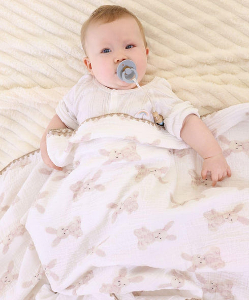 Gunnaicat 40"x40" Baby Soft Muslin Thick Blanket Cotton and Dotted Backing Double Layer Receiving Blanket Bunny