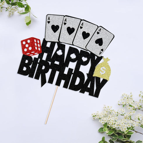 Poker-Themed Cake Topper - Dice & Cards Birthday Decoration