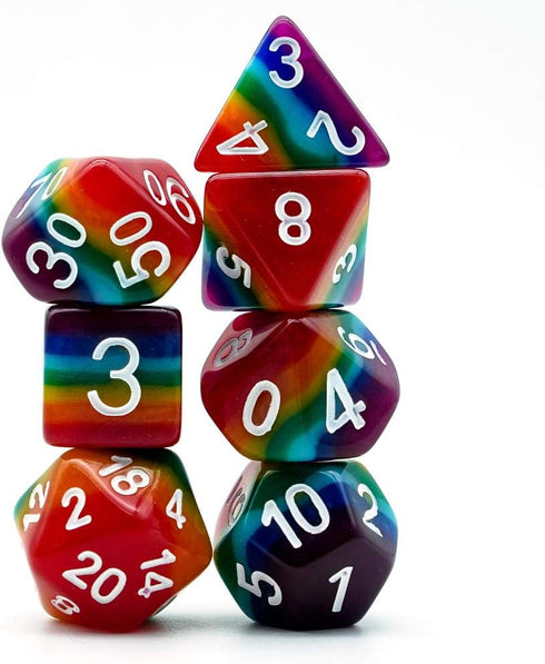 Cusdie 7-Die Rainbow DND Polyhedral Dice Sets for Dungeons and Dragons Role Playing Game (Rainbow-Opaque)