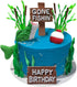 DiDida Fishing Cake Topper Gone fishing Cake with Bass Reed Happy Birthday Sign