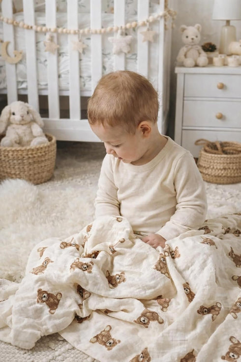 47" 47" Ali+Oli Muslin Swaddle Blanket for Baby (Teddy Bear) Large x Soft Rayon Made from Bamboo & Organic Cotton