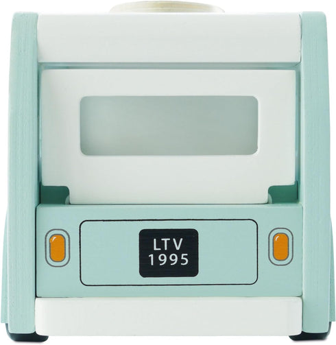Le Toy Van Wooden Holiday Campervan with Detachable Surfboard, Suitable for Ages 3 and Up