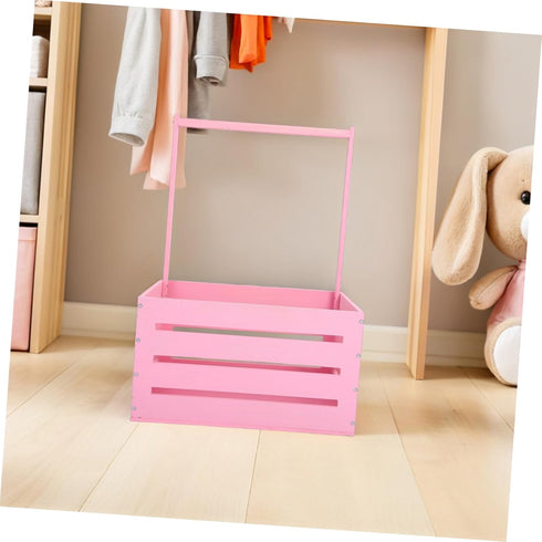 UPKOCH Wooden Storage Crate with Handle Versatile Organizer for Shower Newborns Dolls Pets Space Efficient Pink Storage