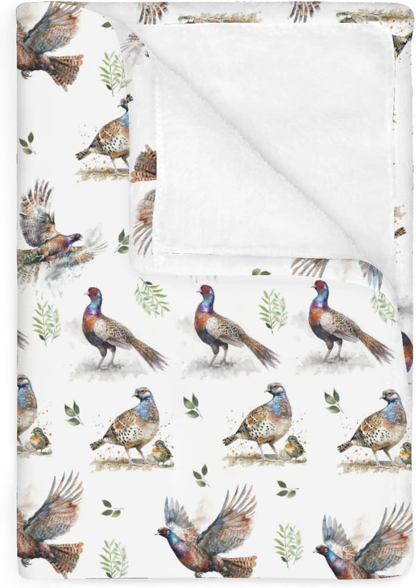 Watercolor Pheasant Leaves Baby Blankets for Boy Girl Hunting Pheasants Soft Flannel