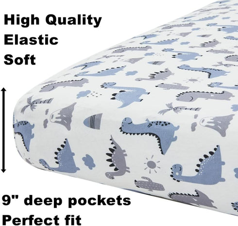 Jola's House 4 Pack Set Soft Baby Boy Crib Sheets for Standard Crib Mattress Dinosaur Star Cloud Soft Neutral Unisex