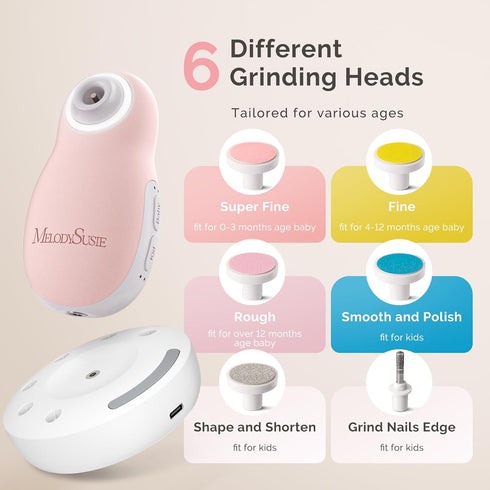 PC20F Trimmer MelodySusie Baby Electric Nail File Kit, Rechargeable & Safe Nail with Night Light, Quiet Operation