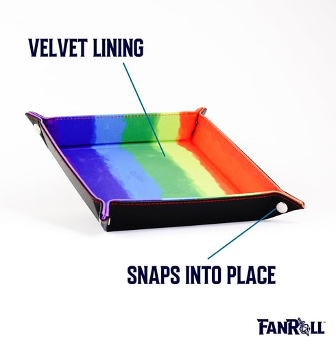 FanRoll Fold Up Velvet Dice Tray - Watercolor Rainbow with PU Leather Backing for Dungeons and Dragons