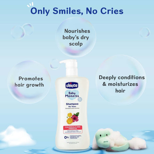 BEAUTY BRATS 200 ml, Chicco Baby Moments Shampoo for Babies, Calendula & Hibiscus, No Tears, Soft & Smooth Hair