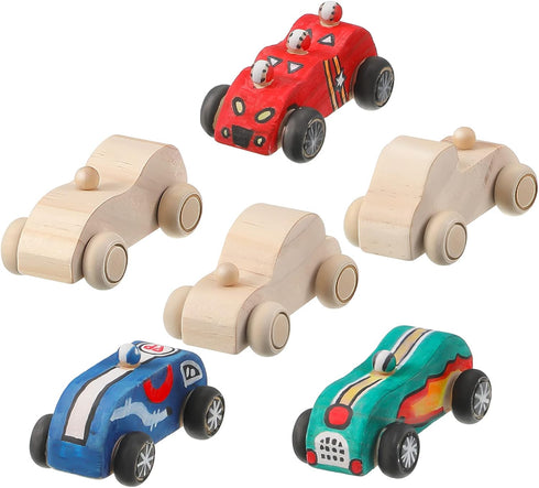 Zhanmai 6 Pcs Wooden Toy Cars to Paint Wood DIY Car Toys
