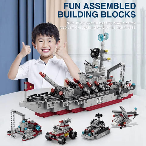 Building Block Warship - 25 in 1 Battleship Kits for Kids, Educational Toys for Boys Age 6-12 Years Old, 554PCS