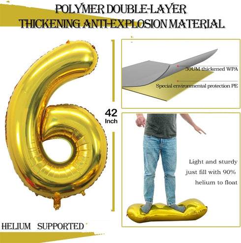GOER Number 16 Balloons for 16th Birthday Sweet 16 Party Decorations, 42 Inch Jumbo Foil Helium Balloons (Gold)