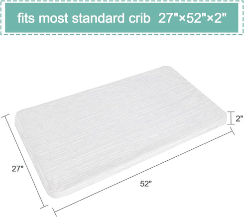 Luv4babe 52" 27" 2" Crib Mattress Topper x x for Toddler/Crib Bed, Memory Foam Wateproof Mattress Pad with Removable