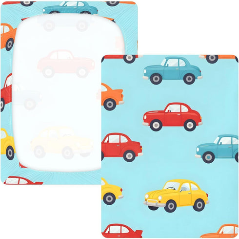 CZXW 52" 28" Cartoon Cars Colorful Crib Sheets Fitted x Natural Cotton Soft & Breathable for Baby Crib Mattress