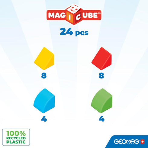 Geomag MagiCube 24-pc Magnetic Blocks Set for Kids Ages 1-5 | Swiss-Made Educational Toy from 100% Recycled Plastic
