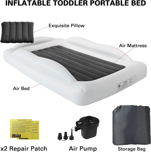 RAUMRIGGE 61 Inches Cozy Set Inflatable Toddler Travel Bed - With Pillow Portable Toddler Bed for Travel with Safety