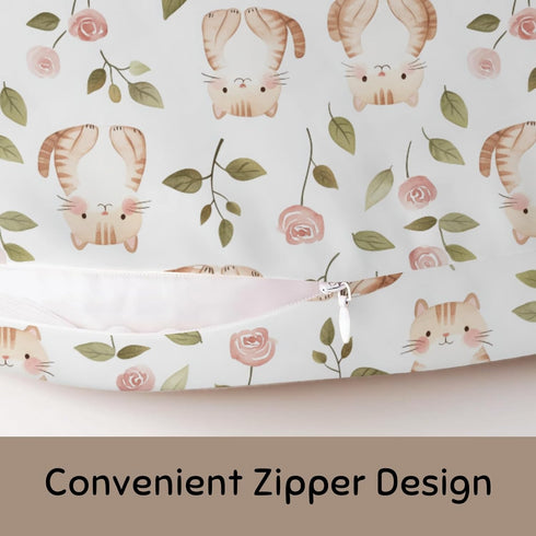 Wicbfdfv Cute Cats Floral Leaves Pink Nursing Pillow Cover Stretchy and Soft for Baby Girls Boys Kitten Pet Wildflowers