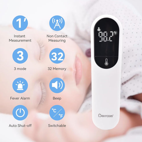 Berrcom No Touch Forehead Thermometer - Digital Infrared Thermometer for Adults and Kids, Touchless Baby Thermometer
